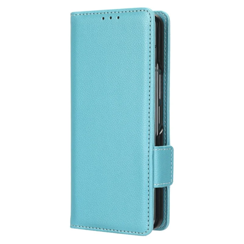 For Samsung Galaxy Z Fold3 5G Litchi Texture PU Leather Wallet Case Stand Function Dual Magnetic Clasp Flip Cover with Pen Holder - Baby Blue