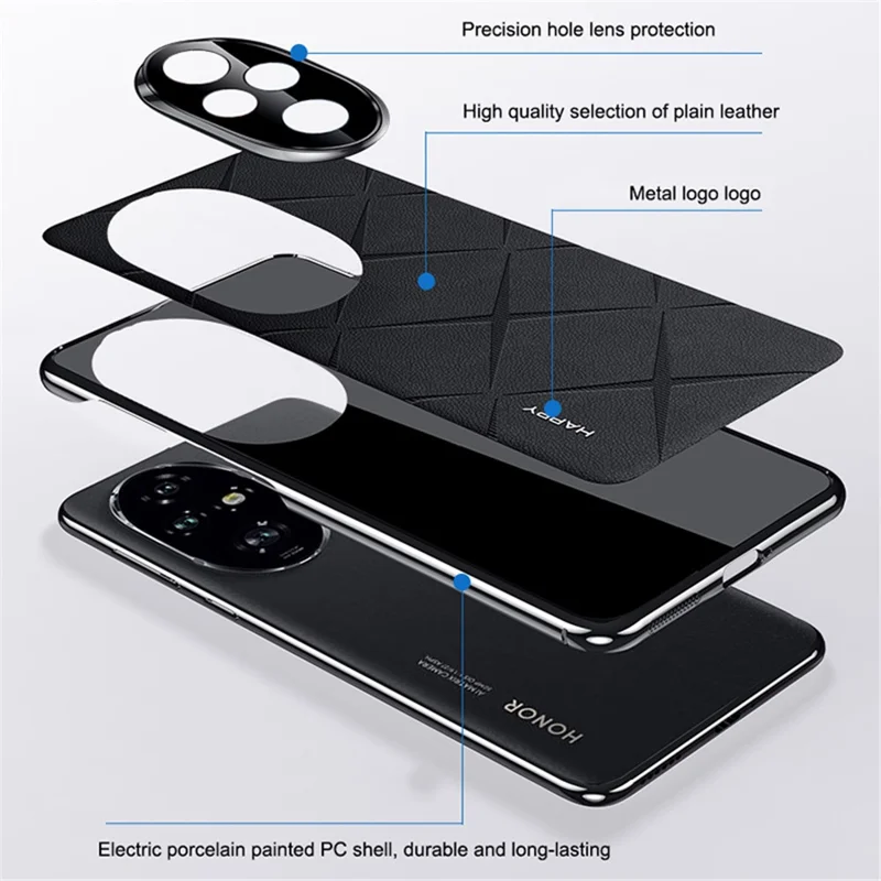 For Honor 200 Pro 5G Case PU Leather+PC Slim Phone Cover - Black