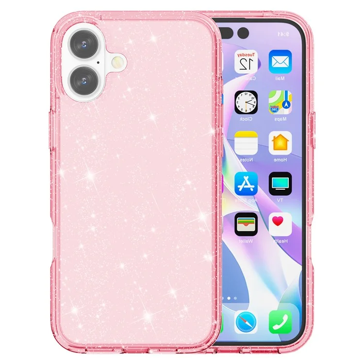 Чехол для iPhone 16 Plus с блестками в блестящем дизайне из поликарбоната и TPU - розовый