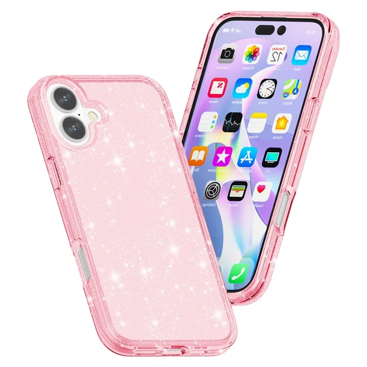 Чехол для iPhone 16 Plus с блестками в блестящем дизайне из поликарбоната и TPU - розовый