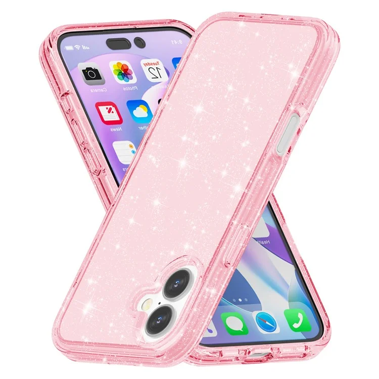 Чехол для iPhone 16 Plus с блестками в блестящем дизайне из поликарбоната и TPU - розовый