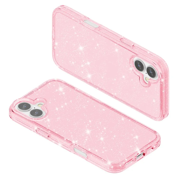Чехол для iPhone 16 Plus с блестками в блестящем дизайне из поликарбоната и TPU - розовый