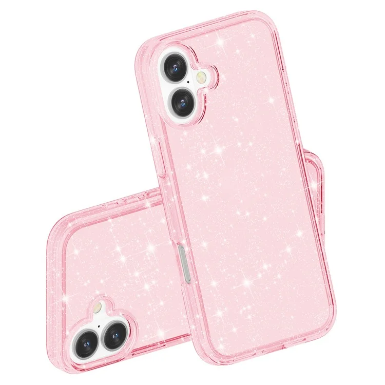 Чехол для iPhone 16 Plus с блестками в блестящем дизайне из поликарбоната и TPU - розовый
