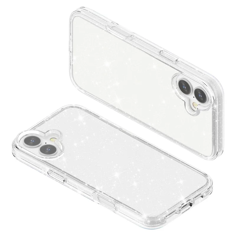 For iPhone 16 Plus Case Sparkly Glitter PC+TPU Phone Cover - White