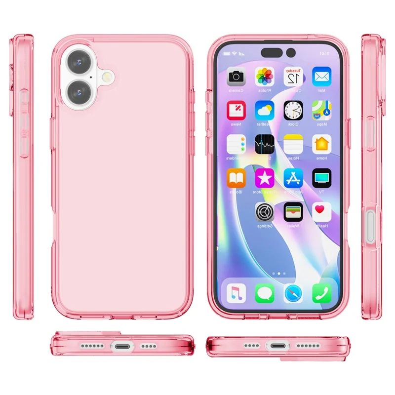 For iPhone 16 Case PC + TPU Anti-Scratch Clear Phone Cover - Transparent Pink