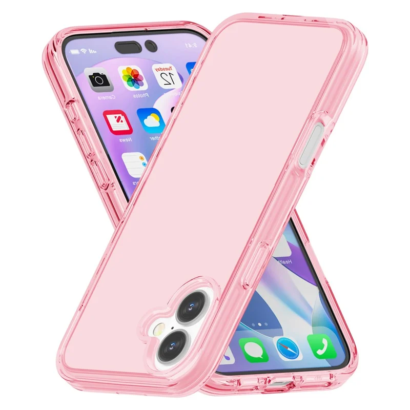 For iPhone 16 Plus Case Transparent PC + TPU Hybrid Phone Cover - Transparent Pink