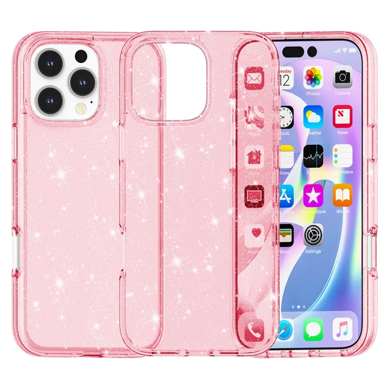 For iPhone 16 Pro Max Case Anti-Scratch PC+TPU Sparkly Glitter Phone Cover - Pink