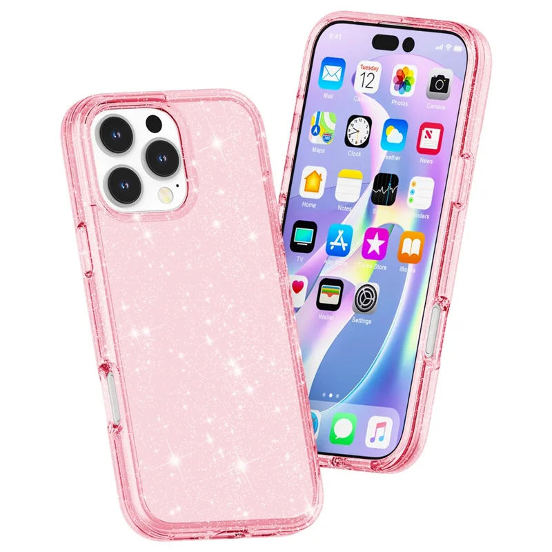 For iPhone 16 Pro Max Case Anti-Scratch PC+TPU Sparkly Glitter Phone Cover - Pink