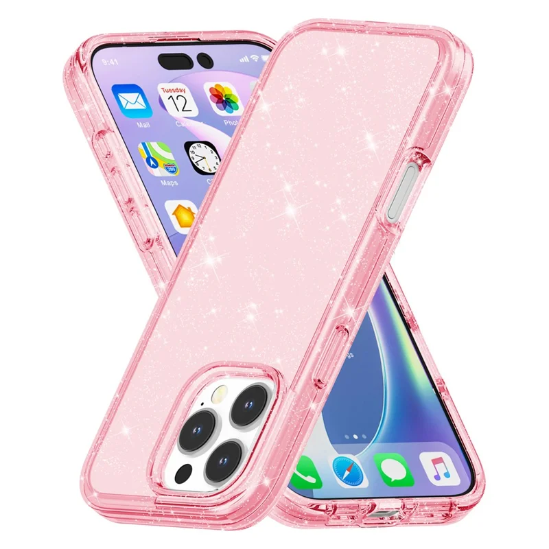 For iPhone 16 Pro Max Case Anti-Scratch PC+TPU Sparkly Glitter Phone Cover - Pink