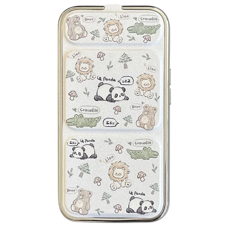 Für iPhone 15 Pro Case Cute Pattern Kickstand Leder+TPU Elektroplattierung Handyhülle - Graffiti Tiere