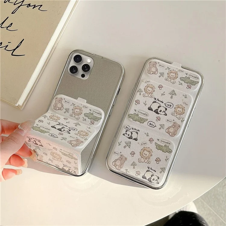 Für iPhone 15 Pro Case Cute Pattern Kickstand Leder+TPU Elektroplattierung Handyhülle - Graffiti Tiere