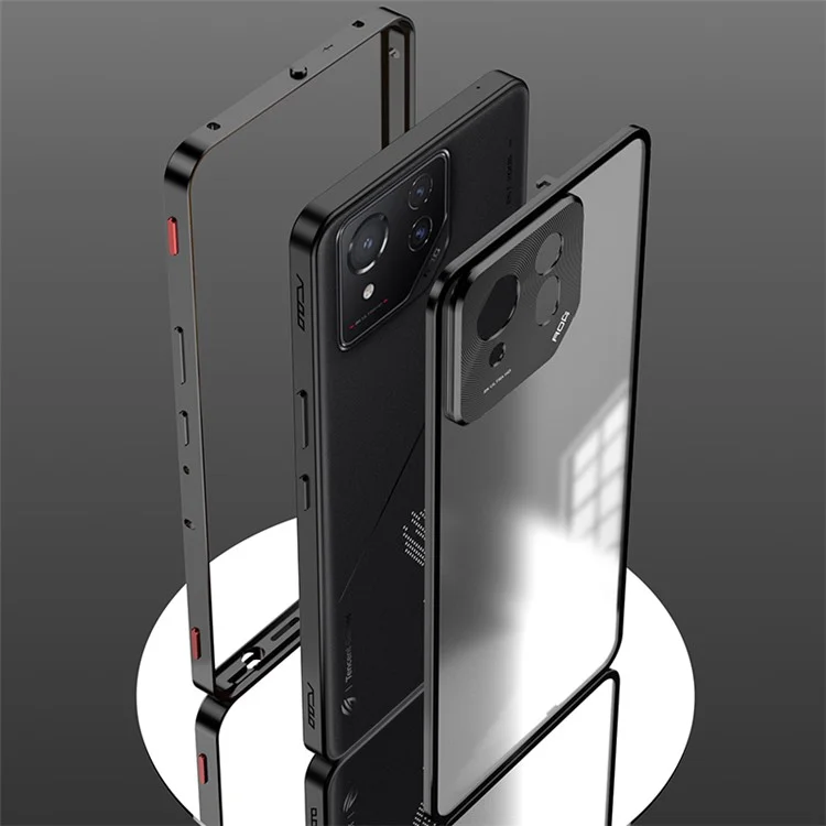 Pour Asus ROG Phone 8 5G / 8 Pro 5G Coque Snap Lock Cadre Métallique PC Dos Mat Housse de Téléphone - Noir