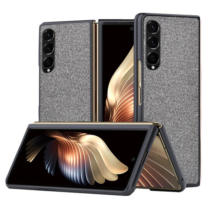 Para Samsung Galaxy Z Fold4 5g Case de Teléfono Con Textura de Arena Marina Cubierta Plegable de PC Con Recubrimiento Con Cuero Pu. - Gris