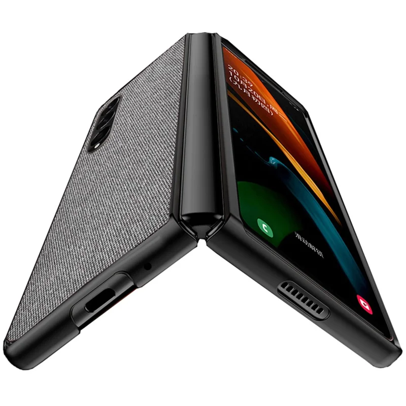 Para Samsung Galaxy Z Fold4 5g Case de Teléfono Con Textura de Arena Marina Cubierta Plegable de PC Con Recubrimiento Con Cuero Pu. - Gris