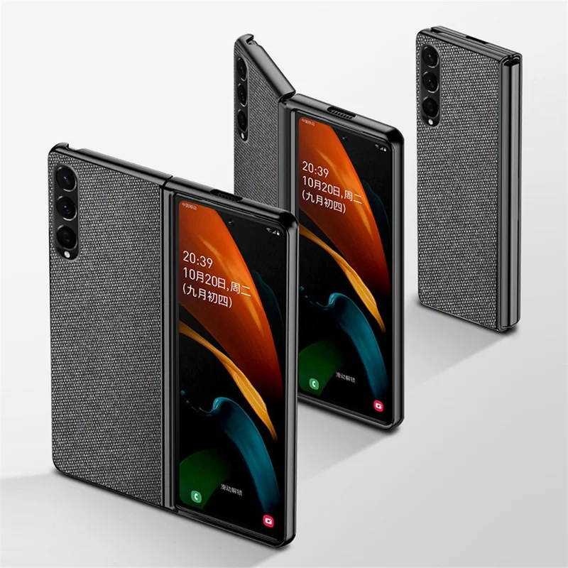 Para Samsung Galaxy Z Fold4 5g Case de Teléfono Con Textura de Arena Marina Cubierta Plegable de PC Con Recubrimiento Con Cuero Pu. - Gris