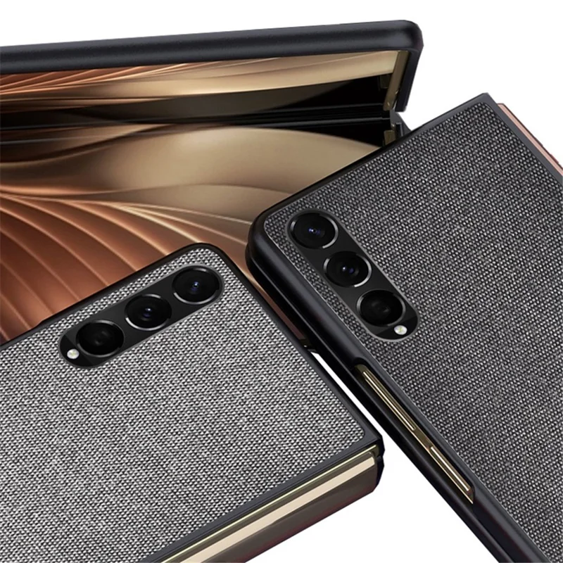 Para Samsung Galaxy Z Fold4 5g Case de Teléfono Con Textura de Arena Marina Cubierta Plegable de PC Con Recubrimiento Con Cuero Pu. - Gris