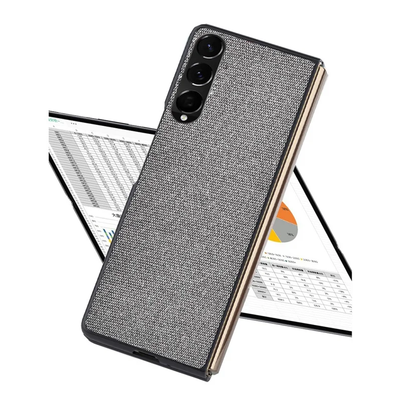 Para Samsung Galaxy Z Fold4 5g Case de Teléfono Con Textura de Arena Marina Cubierta Plegable de PC Con Recubrimiento Con Cuero Pu. - Gris