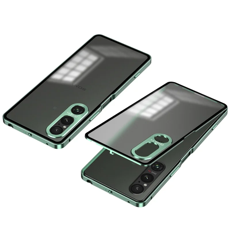 For Sony Xperia 1 V Matte Case Aluminium Alloy+PC Phone Cover with Pop-Up Snap Lock - Dark Green