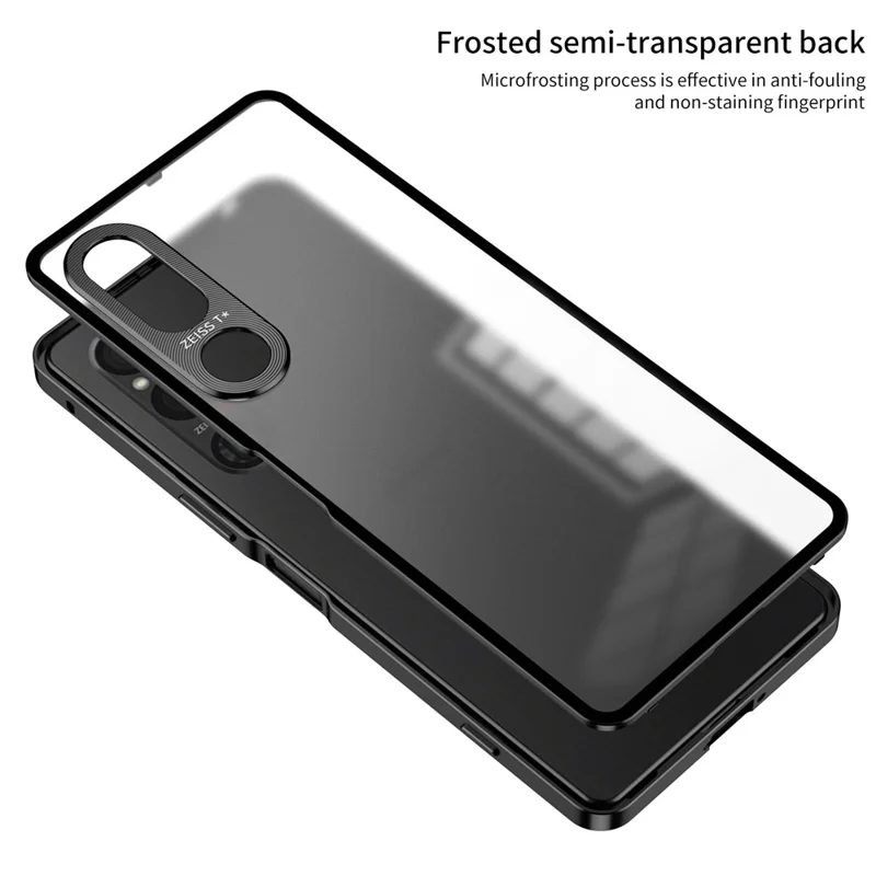 For Sony Xperia 1 V Matte Case Aluminium Alloy+PC Phone Cover with Pop-Up Snap Lock - Dark Green