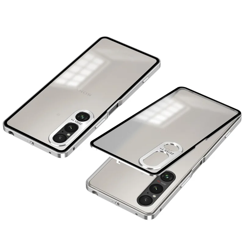For Sony Xperia 1 V Matte Case Aluminium Alloy+PC Phone Cover with Pop-Up Snap Lock - Silver