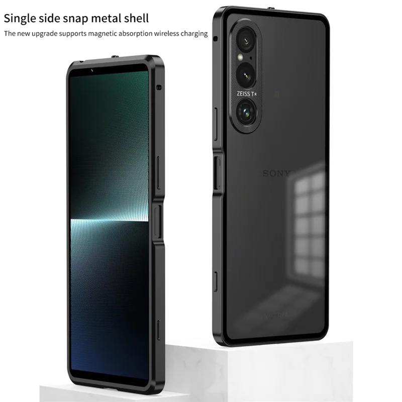For Sony Xperia 1 V Matte Case Aluminium Alloy+PC Phone Cover with Pop-Up Snap Lock - Silver