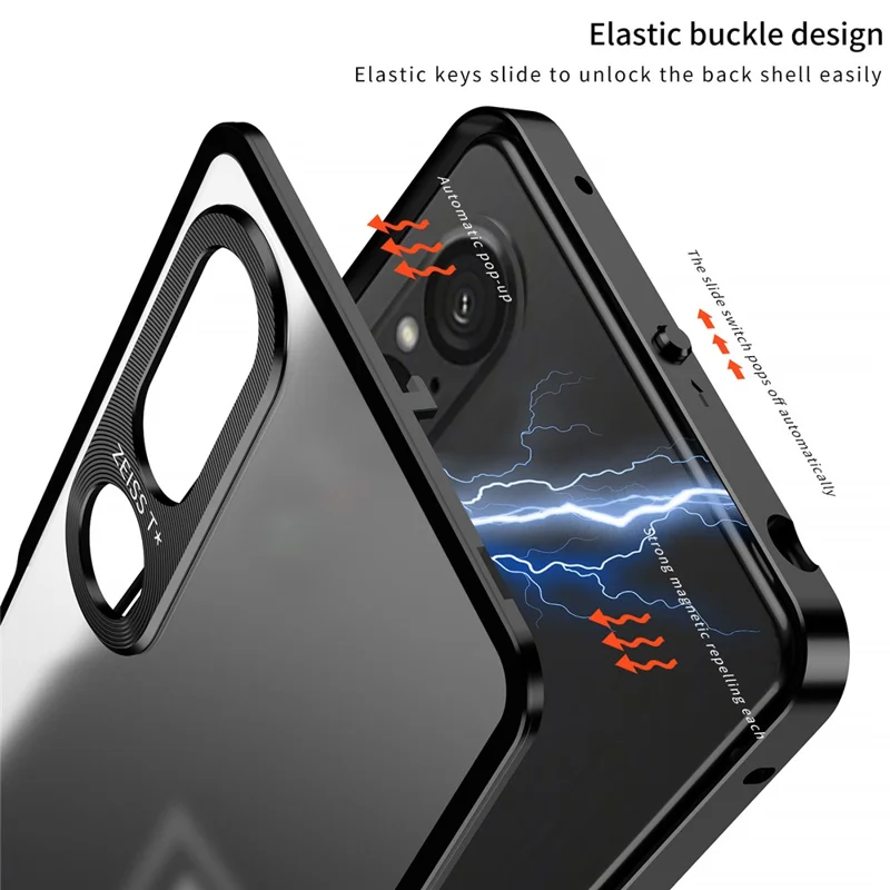 For Sony Xperia 1 V Matte Case Aluminium Alloy+PC Phone Cover with Pop-Up Snap Lock - Silver
