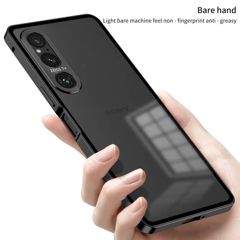 For Sony Xperia 1 V Matte Case Aluminium Alloy+PC Phone Cover with Pop-Up Snap Lock - Silver