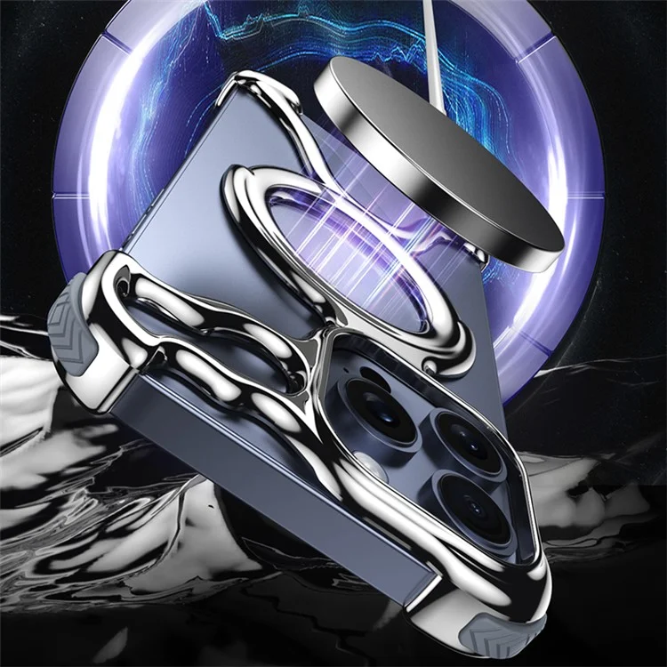 Per iPhone 15 Pro Max Custodia Paraurti Magnetica in PC Duro Dissipazione del Calore Vuoto Custodia per Telefono - Argento Brillante