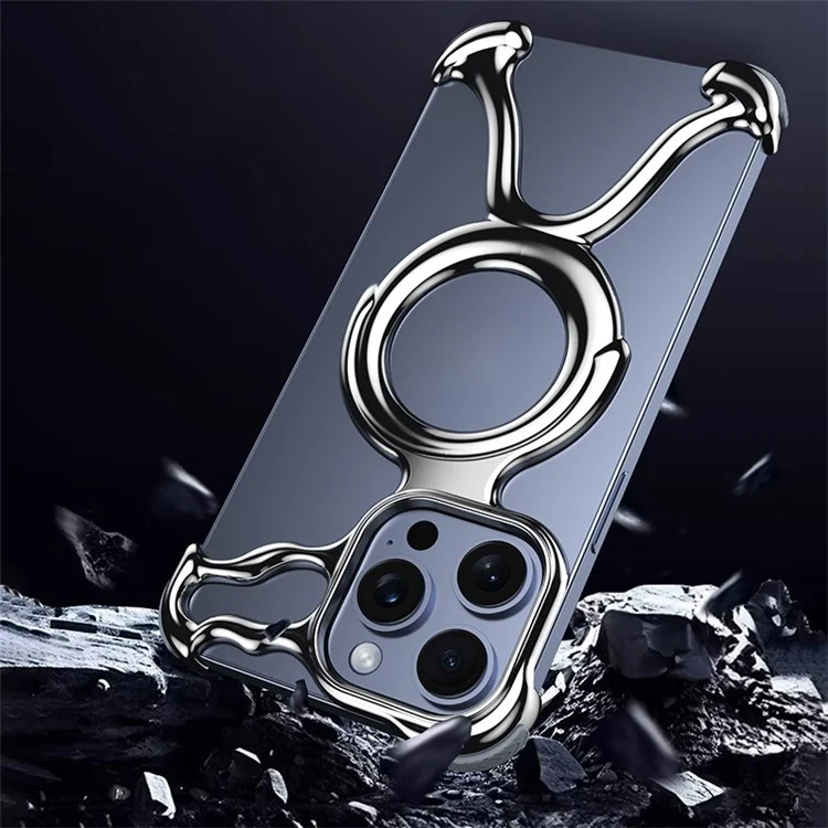 Per iPhone 15 Pro Max Custodia Paraurti Magnetica in PC Duro Dissipazione del Calore Vuoto Custodia per Telefono - Argento Brillante