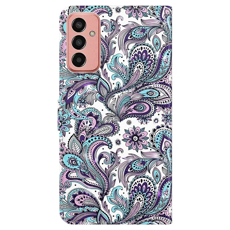 For Samsung Galaxy M13 4G PU Leather Flip Wallet Phone Case Stand Feature 3D Pattern Printing Magnetic Protection Phone Cover with Strap - Purple Impatiens