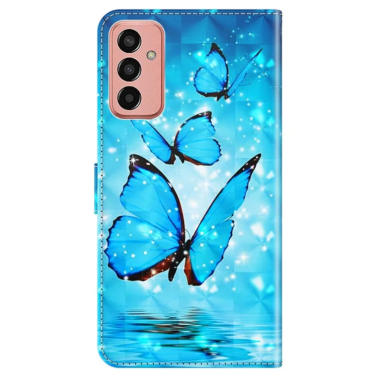 Кожаный флип-кошелек с магнитной застежкой для Samsung Galaxy M13 4G, с 3D-принтом, с функцией подставки и ремешком - синие бабочки