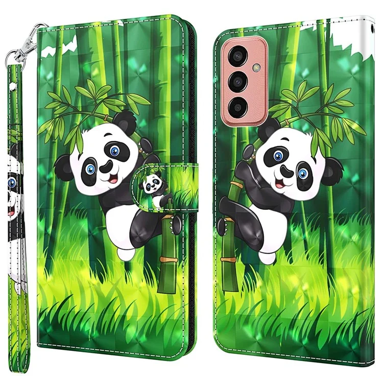 For Samsung Galaxy M13 4G PU Leather Flip Wallet Phone Case Stand Feature 3D Pattern Printing Magnetic Protection Phone Cover with Strap - Panda Climbing