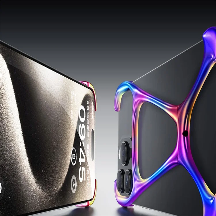 For iPhone 15 Pro Metal Bumper Case Frameless Zinc Alloy Phone Cover - Colorful