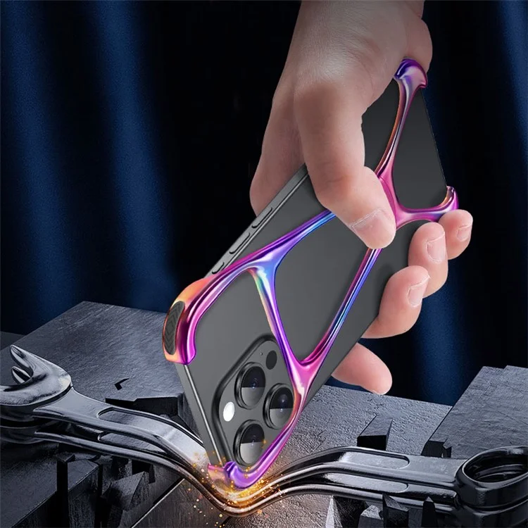 For iPhone 15 Pro Metal Bumper Case Frameless Zinc Alloy Phone Cover - Colorful