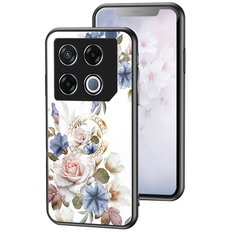 For Infinix GT 20 Pro 5G Case with Ring Kickstand Flower Tempered Glass Phone Cover - White Flower Bush