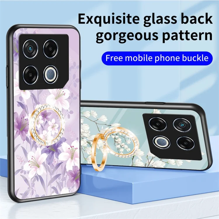 For Infinix GT 20 Pro 5G Case with Ring Kickstand Flower Tempered Glass Phone Cover - White Flower Bush
