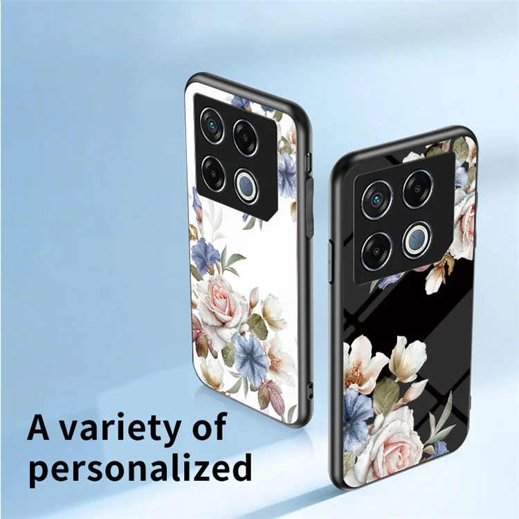 For Infinix GT 20 Pro 5G Case with Ring Kickstand Flower Tempered Glass Phone Cover - White Flower Bush