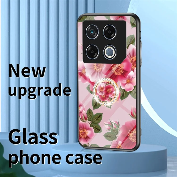 For Infinix GT 20 Pro 5G Case with Ring Kickstand Flower Tempered Glass Phone Cover - White Flower Bush