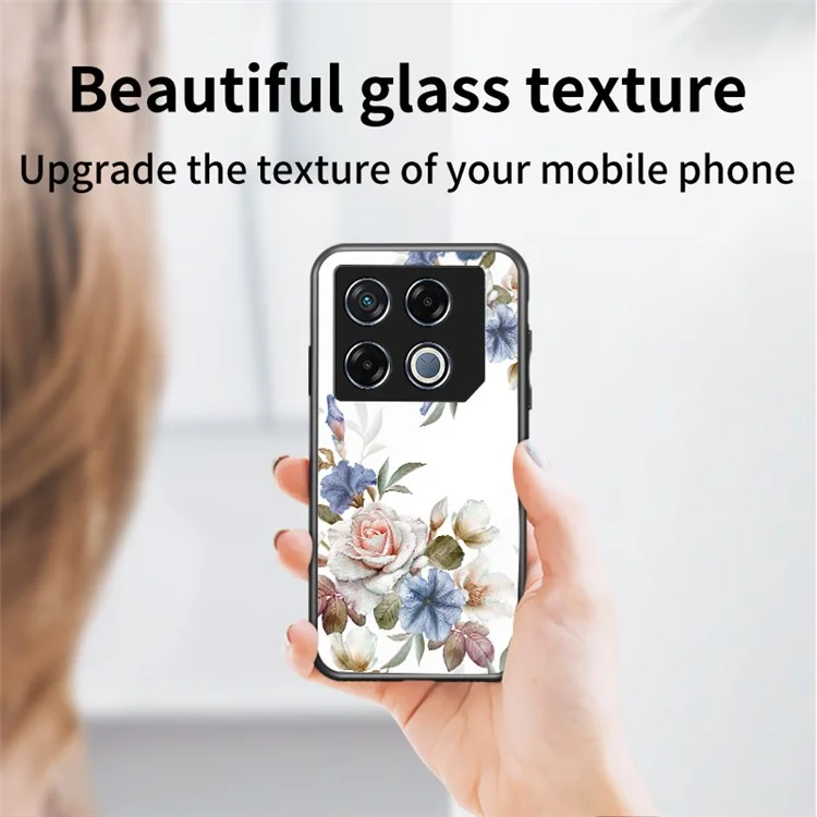 For Infinix GT 20 Pro 5G Case with Ring Kickstand Flower Tempered Glass Phone Cover - White Flower Bush