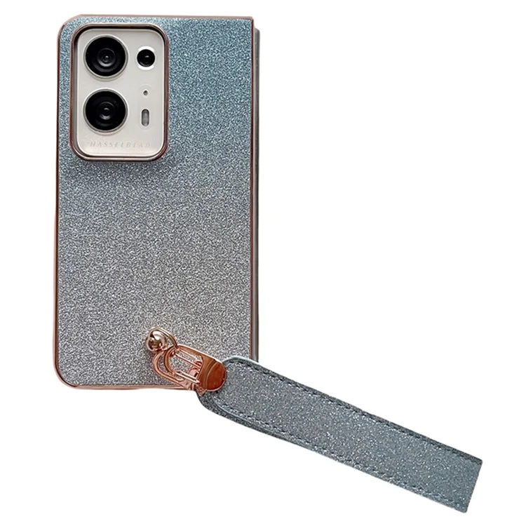 Per Oppo Find N2 5G Case Glitter Brillante Copertura Telefonica Rigida in PC con Tracolla - Blu Sfumato