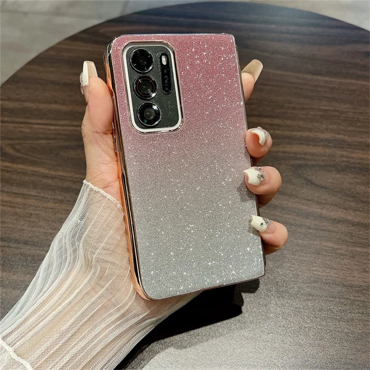 Für Oppo Find N Case Electroplating Frame Hard PC Glitter Phone Cover - Gradient Pink