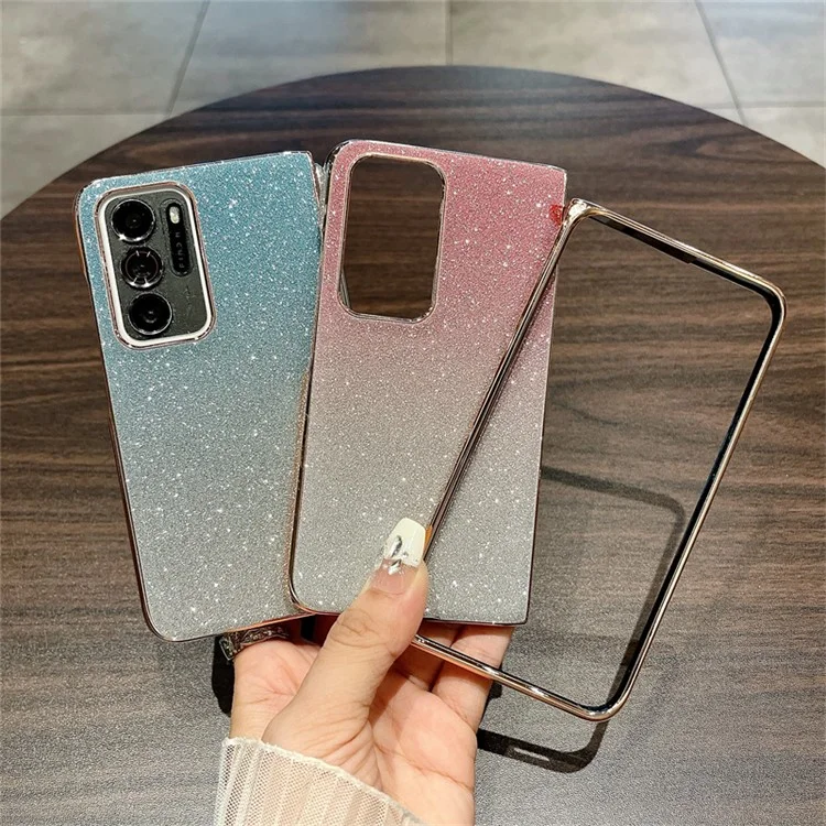 Für Oppo Find N Case Electroplating Frame Hard PC Glitter Phone Cover - Gradient Pink
