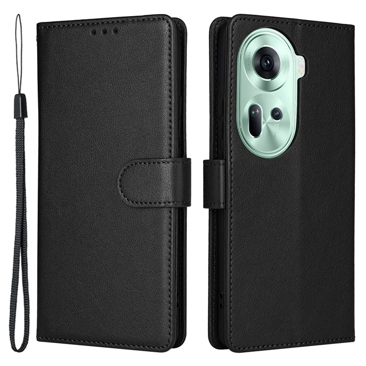 For Oppo Reno11 5G (Global) Stand Case Protective Leather Wallet Phone Cover - Black