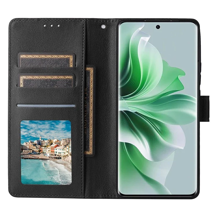 For Oppo Reno11 5G (Global) Stand Case Protective Leather Wallet Phone Cover - Black
