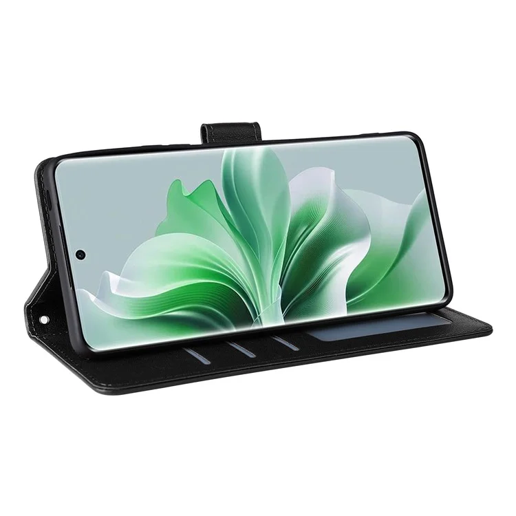 For Oppo Reno11 5G (Global) Stand Case Protective Leather Wallet Phone Cover - Black