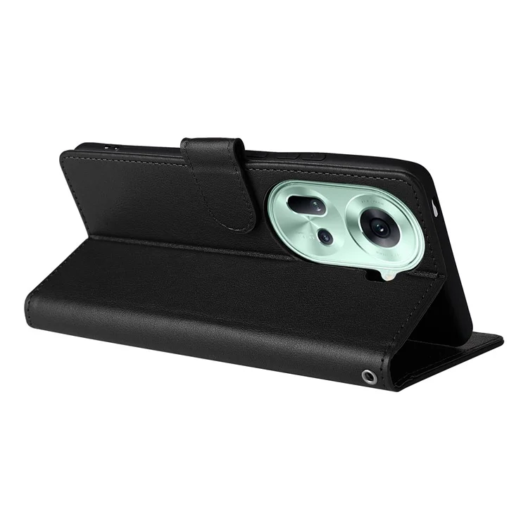 For Oppo Reno11 5G (Global) Stand Case Protective Leather Wallet Phone Cover - Black
