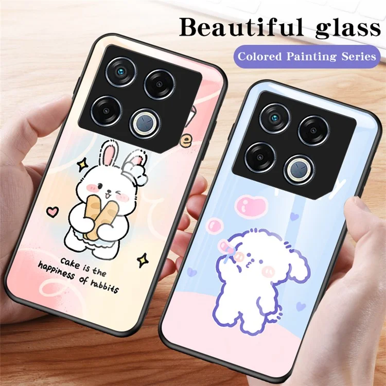 For Infinix GT 20 Pro 5G Case Cartoon Animal Print Tempered Glass Shockproof Phone Cover - Milk Tea Rabbit - Aerospace Rabbit
