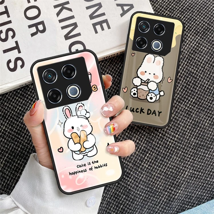 For Infinix GT 20 Pro 5G Case Cartoon Animal Print Tempered Glass Shockproof Phone Cover - Milk Tea Rabbit - Aerospace Rabbit