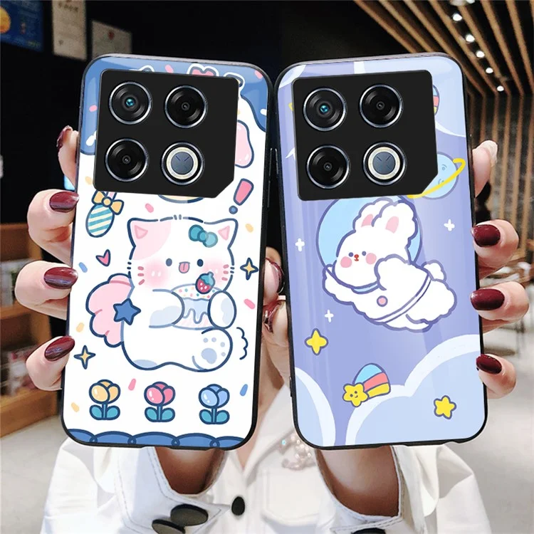 For Infinix GT 20 Pro 5G Case Cartoon Animal Print Tempered Glass Shockproof Phone Cover - Milk Tea Rabbit - Aerospace Rabbit