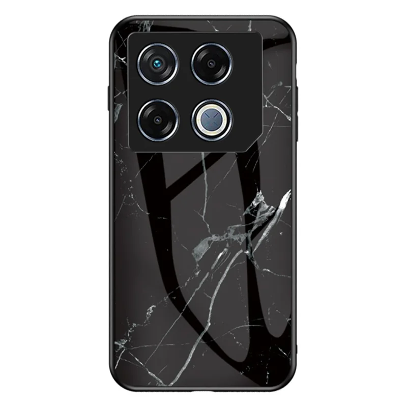 For Infinix GT 20 Pro 5G Tempered Glass Case Marble Pattern Protective Phone Cover - Black Marble